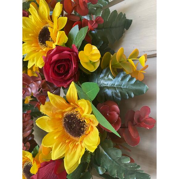 Elegant Burgundy Blush Fall Wreath, Rustic Grapevine with Pumpkin & Roses Decor - Picture 5 of 11